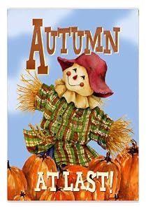 Autumn at Last Scarecrow Silk Reflections Garden Size Flag