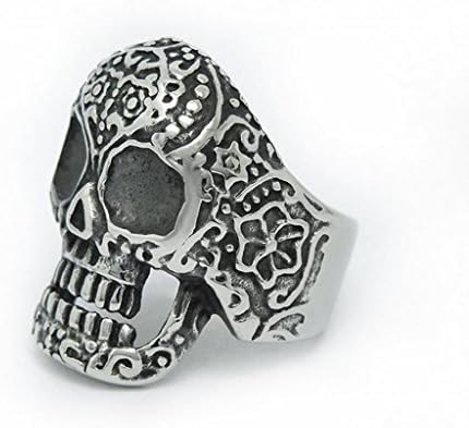 Mens Stainless Steel Rings Punk Rock Skull Heigth 27.4MM Black Size 7 - Adisaer Jewelry