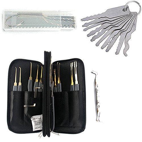DmsBang 10 Piece Double Sided Car Padlock Key Opener Tool with 24 Piece Leather Packing Titanize Scissors & Single Hook Lock Tool