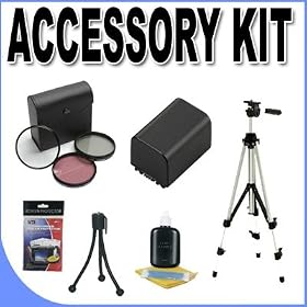 FH100 Lithium Ion Replacement Battery Tripod BigVALUEInc Accessory Saver 37mm Filter Kit Bundle f/ Sony Camcorders