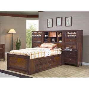 Full Size Bed with Bookcase Headboard in Walnut Finish