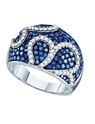 1.55 Carat (ctw) 10k White Gold Round White & Blue Diamond Ladies Fashion Cocktail Right Hand Band 1 1/2 CT