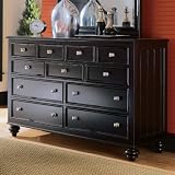 American Drew Camden 9 Drawer Double Dresser in Black Finish