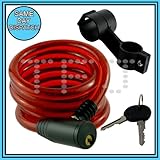 NEW STEEL SPIRAL CABLE LOCK - WATER RESISTANT - SECURITY CABLE LOCK - 1.85M LENGTH - KEY LOCK MECHANISM - 2 KEYS WITH EACH LOCK