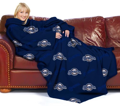 MLB Milwaukee Brewers Adult Comfy Throw, Officially Licensed Blanket with Sleeves by Northwest 