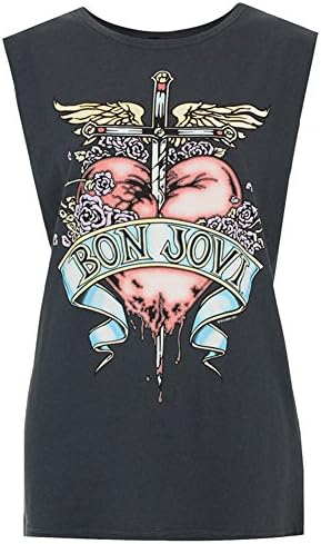 Amanda Zoe Women's Rock Band Letters Bon Jovi Printed Sleeveless Black T-shirt black XXXL