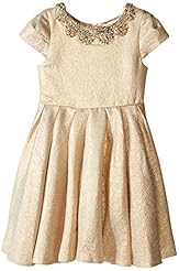 Girls Puff Sleeves Short Sleeves  Beaded Piping Brocade/Charmeuse/Cotton/Metallic/Nylon/Polyester  Dress With a Sash  and Ruffles