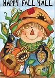Happy Fall Y-all Scarecrow - Fall and Thanksgiving Welcome - 28 Inch X 40 Inch Large Decorative Flag