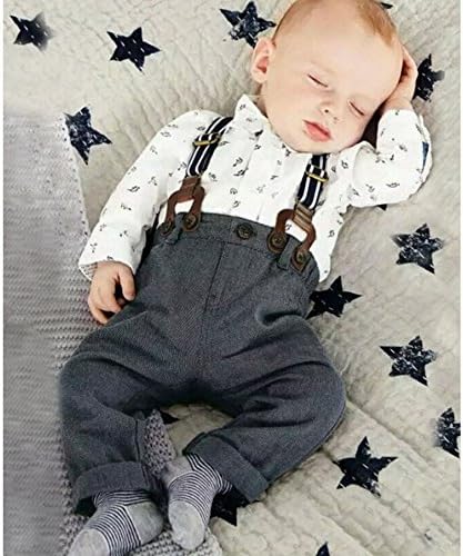 3 pc set for little boys-Pants, dress shirt & suspenders -Dinosaur print (10/12months)