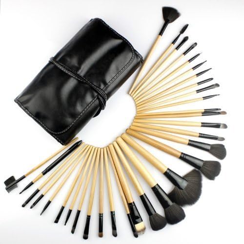 Dr K's Professional Makeup Brush Set| Pro Cosmetic-32pc Studio Pro Makeup Make Up Cosmetic Brush Set Kit w/ Leather Case - For Eye Shadow, Blush, Concealer, Etc. (Black & Wood) by DRQ Cosmetic
