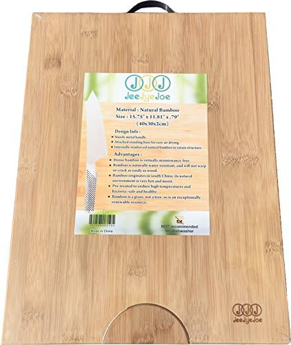 JeeJyeJoe Bamboo Cutting Board With Standing Base and Convenient Metal Handle