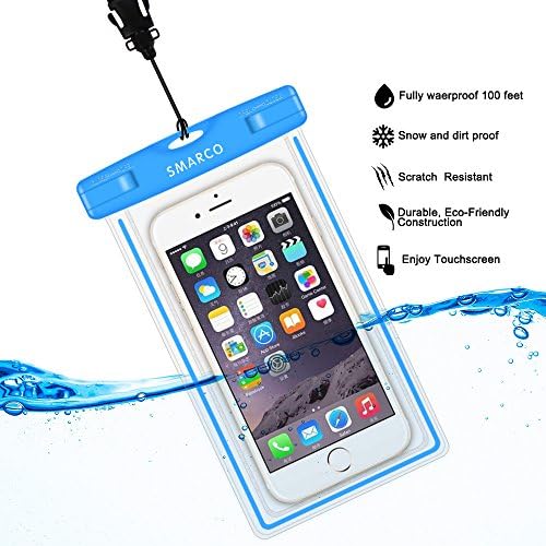 SMARCO Universal Night Fluorescence Waterproof Bag for Iphone 6/6 plus,Samsung Galaxy S6, S5,S4,S3,HTC,Sony,Nokia,keeps your Cell Phone from Water,Sand,Dust and Dirt-IPX8 Certified to 100Feet(Blue)