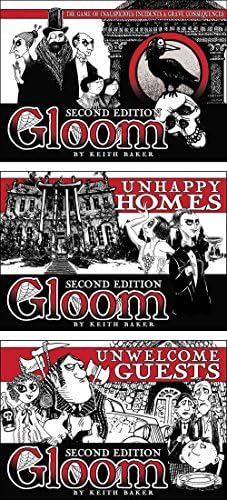 Gloom Card Game Bundle of Gloom, Unhappy Homes, and Unwelcome Guests Second Edition