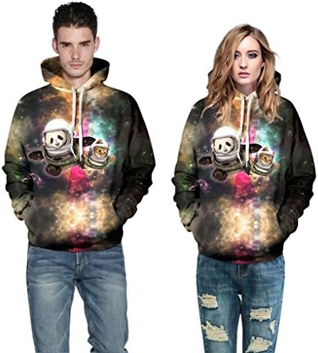 FSLP Couple Unisex Galaxy 3D Funny Cat Hip Hop Hoodie Sweatshirt