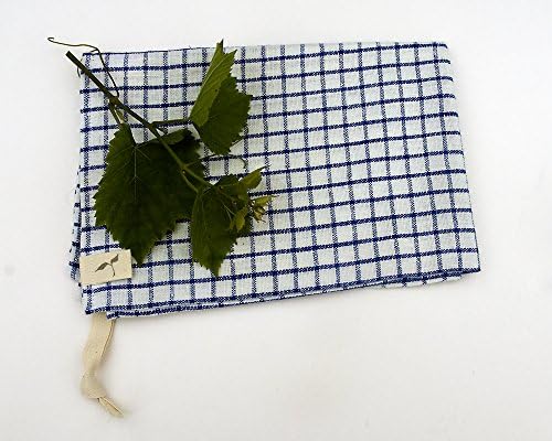 Blue Check 100% Pure Linen Bread Bag LARGE 13x18, Reusable Food Storage for Breads, Kitchen, Party, Picnics, Wedding, Housewarming Gift