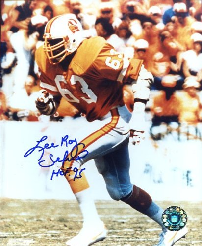 Lee Roy Selmon (Hall of Famer) Autographed/ Original Signed 8x10 Color Action Photo with the Tampa Bay Buccaneers with Inscription 