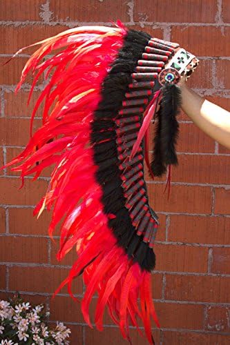 Tribal Costume MH010 Medium Indian Headdress 36 Inches Long, Red and Black