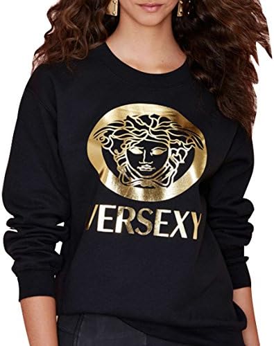 H-D-Y Women's Boyfriend Round Collar Loose Gold Letters Prints Jersey Pullover