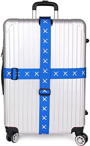 Luggage Strap, LUXCY Premium Adjustable Cross Nylon Airplane Pattern Luggage Strap Suitcase Belt (Blue)
