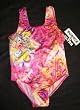 Girls U-Back 1 Pc Swimsuit Pink Rashguard Print (Sizes 4-16)