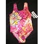 Girls U-Back 1 Pc Swimsuit Pink Rashguard Print (Sizes 4-16)