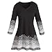 Women's Tunic Top- Black And White Rose Border Long Sleeve Blouse
