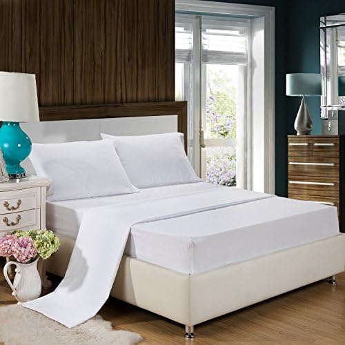 BLERA(TM) 1000 Series Queen 4pc Bed Sheet Set Microfiber Deep Pocket White