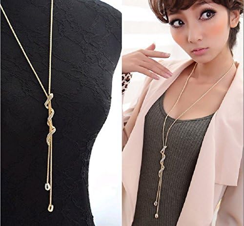 Women Jewelry Fashion Crystal Snake Pendant Long Chain Necklace Gold Plated Gift