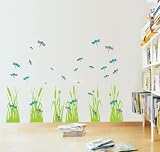 Cattails & Dragonflies Green Decorative Peel and Stick Wall Sticker Decals