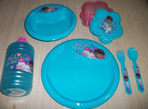 7 Piece Doc Mc Stuffins Dinnerware Set With Lidded Snack Container