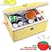 SewKit | Large Sewing Basket Organizer with Complete Sewing Kit Accessories Included | Wooden Sewing Basket Kit with Removable Tray and Tomato Pincushion for Sewing Mending | Yellow | 220.18