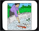 Mouse Pad with human, body, individuals, individual, persons, coy, fish, humans, people, woman, person, pond