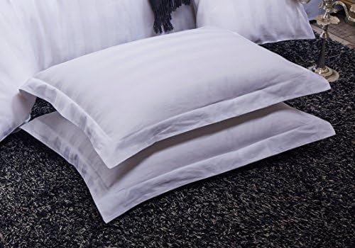 Topsleepy 100% Cotton Striped Pillowcases Full Size 2-pack Pillow Covers (Twin Size, White)