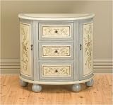 AA Importing 49667 Half Round Console Cabinet - Blue Gray and Ivory with Floral Design
