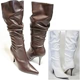 Sexy Scrunchy Knee Stiletto Boots Lined Brown or White