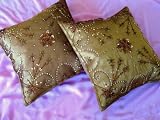 2 AMBER INDIA DECORATIVE THROW PILLOWS BEAD CUSHIONS