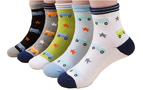 CHUNG Girls Boys 5 Pack Thin Cotton Crew Socks Cute Cartoon Design 1-9Y