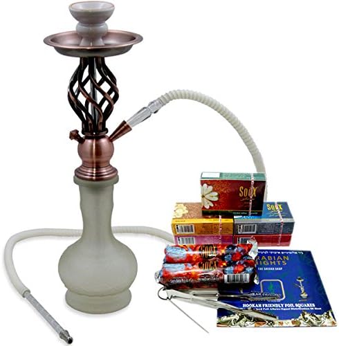 Full Hookah Pipe Shisha Package Set 5 SOEX Herbal Flavors Charcoal Sheesha Foil and Tongs