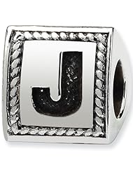 Reflection Beads Silver Letter J 3 Sided Alphabet Block Bead