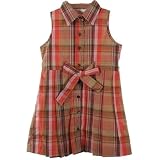 Girls Pink and Brown Plaid Pleated Sleeveless Sundress ~ Size (4-6x)