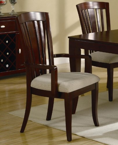 Set of 2 Dining Arm Chairs with Slat Design in Deep Cherry Finish