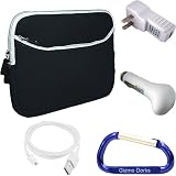Black Barnes and Noble Nook eReader (1st Edition) Neoprene Glove Series Zipper Case Cover, USB Charging Cable / Data HotSync, USB Car Charger, USB USB Power Adapter / Wall Charger, and Free Carabiner Key Chain