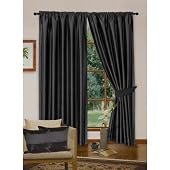 Black Luxury Faux Silk Curtains, Fully Lined with Tiebacks (Designer Collection) (66 x 90 inch (170cm x 229cm) drop) (Black)