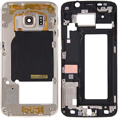 Samsung Galaxy S6 Edge Mildle Frame Housing Bezel Case Cover + LCD Middle Frame + SIM Card Holder Slim Slot + Side Buttons + Camera Glass Lens for S6 Edge G925 G925F G925A G925V G925T G925P(gold)