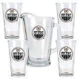 Edmonton Oilers 4pc Pint Ale Glass & 60oz Pitcher Set - Priamry Logo NHL Hockey