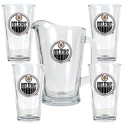 Edmonton Oilers 4pc Pint Ale Glass & 60oz Pitcher Set - Priamry Logo NHL Hockey