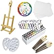 Custom 48 Color Artist Painting Kit with Easel with Four (4) Art Alternatives 11" x 14" framed & stretched blank cotton canvases, Liquitex BASICS 48 Color Acrylic Paint Set, Two (2) white plastic color mixing palettes, One (1) large mixing guide color wheel, An assortment of 14 Golden Taklon Synthetic Hair paint brushes, Mini Studio Easel, and Plastic Mixing Pallets