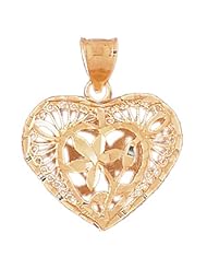 Dazzlers Solid 14k Gold 3D Filigree Flower In Heart Charm Pendant Available in three colors from jewelsberry (weights: 4.2 grams only)