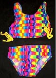 Girls 2 PC Crop Top Bikini - Rainbow Plaid