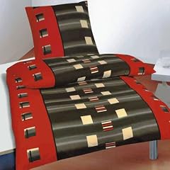 3 Teilige Microfaser Bettw�sche Rot Schwarz Rot Karos Kariert Kasten Bettbezug 200x200, 2 x Kissenbezug 80x80cm